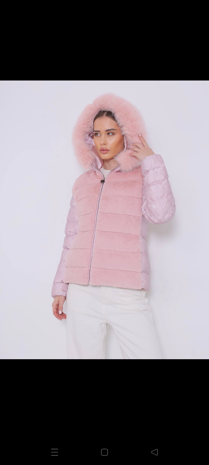 Pembe Kapüşonlu Şişme Mont