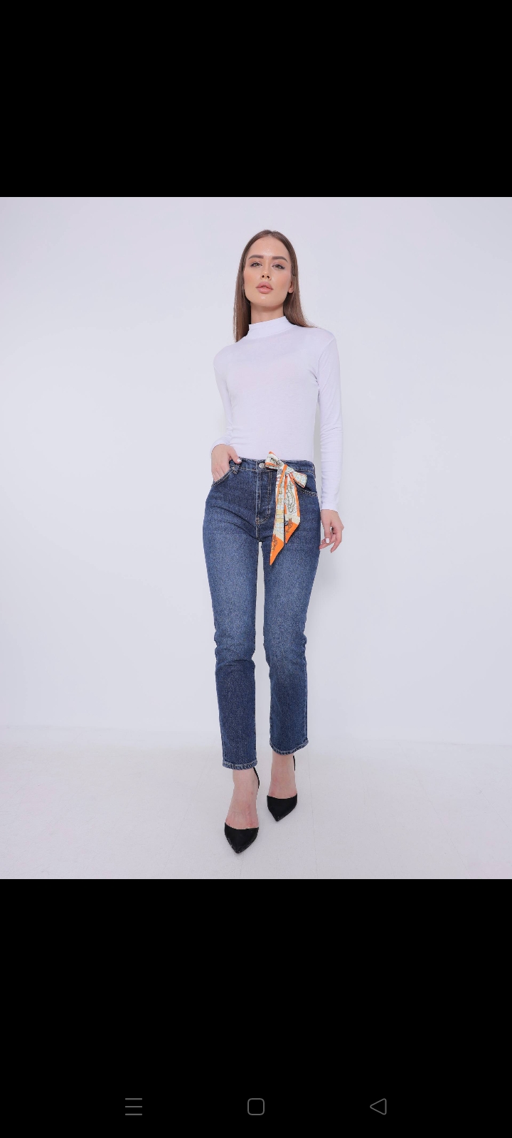 Fular Detaylı Jean Pantolon